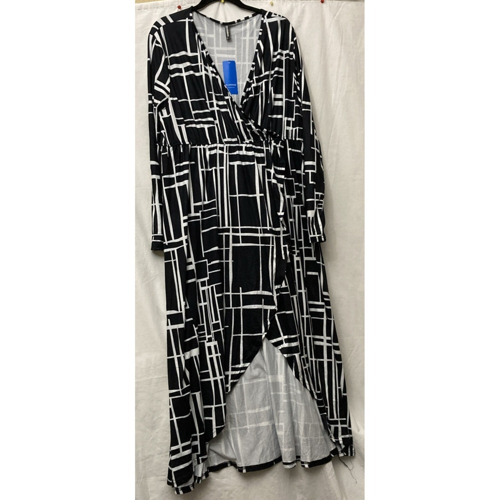 NWT Allegrace Women's Black &‎ White Geometric Print High-Low Maxi Dress - SZ 3X